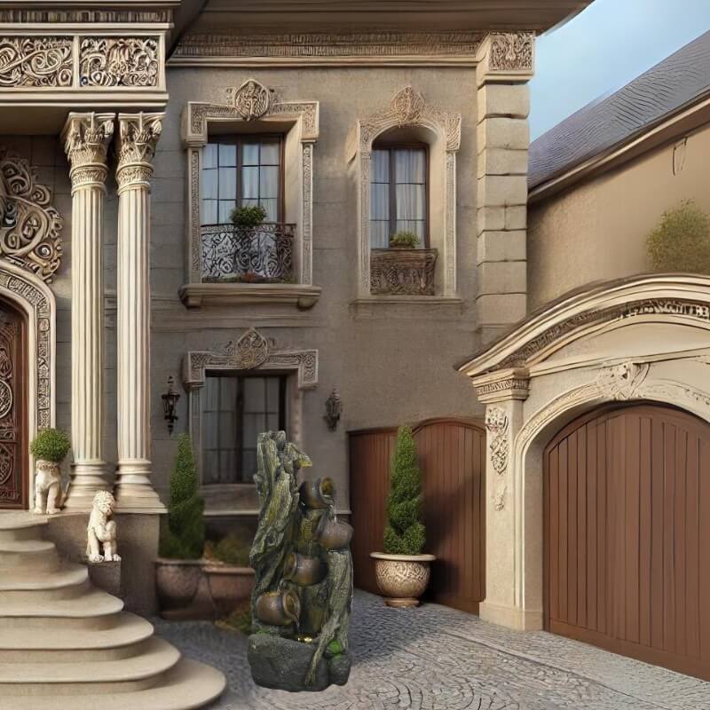 Dekorační fontána v kamenném a elegantním stylu